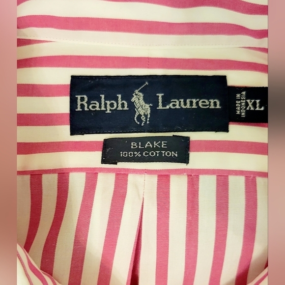 *Sold* Ralph Lauren Polo Men's Pink White Striped Dress Shirt Long Sleeve Sz: XL - Picture 7 of 12